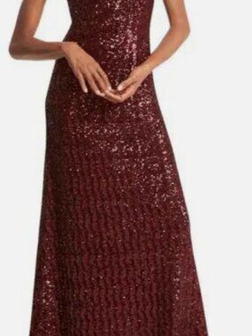 Michael Kors Collection Women's Red Sequined One-Shoulder Gown Dress Size 4